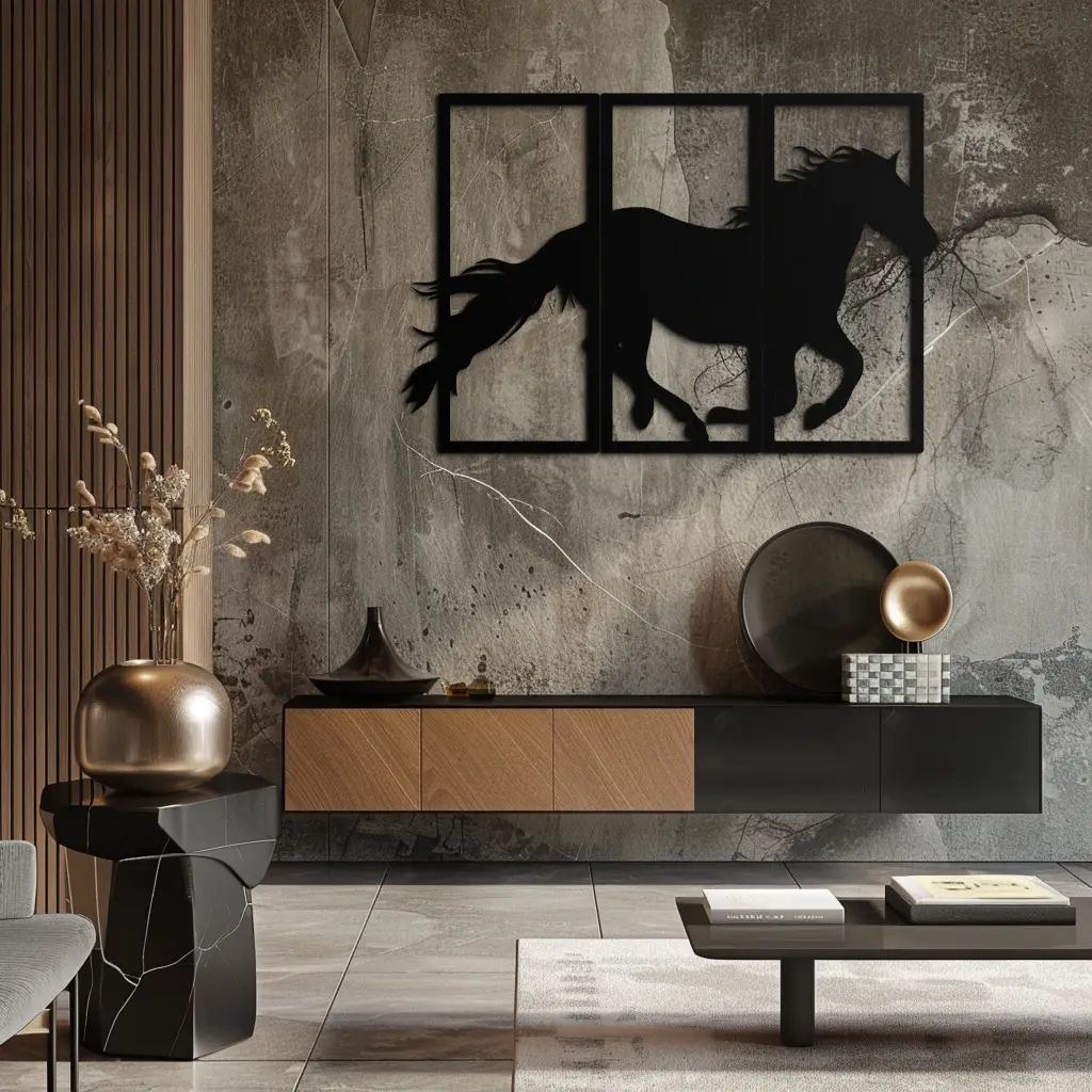 Galloping Horse Metal Wall Art – 3-Panel Western Decor - KAF270 by Enova Art