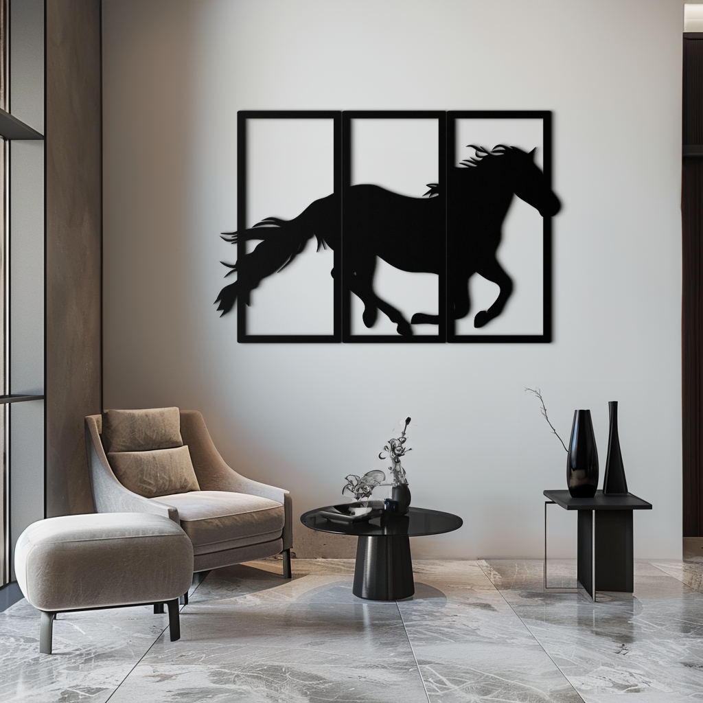 Galloping Horse Metal Wall Art – 3-Panel Western Decor - KAF270 by Enova Art