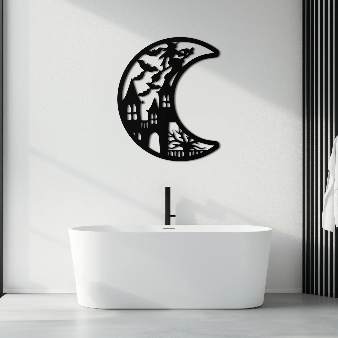 Haunted Moon Halloween Metal Wall Art - Witch & Castle Silhouette - KAF274 by Enova Art