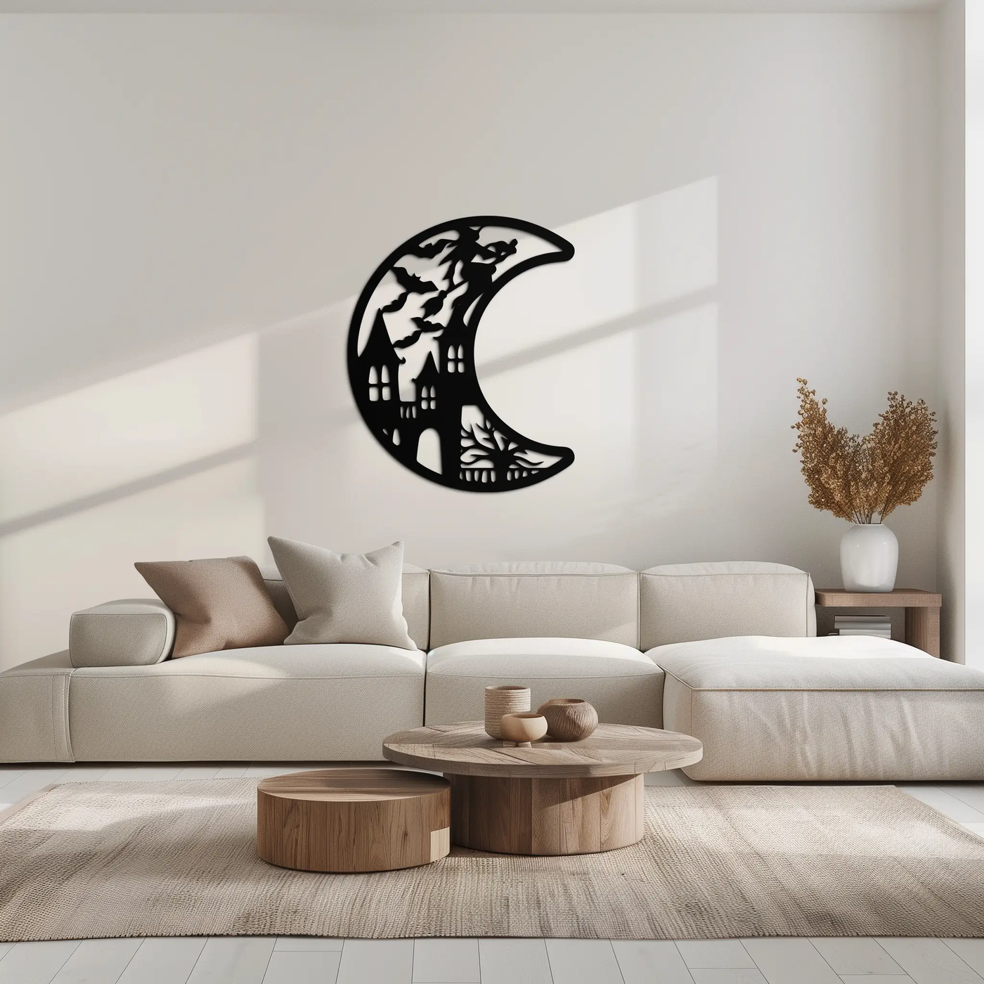 Haunted Moon Halloween Metal Wall Art - Witch & Castle Silhouette - KAF274 by Enova Art