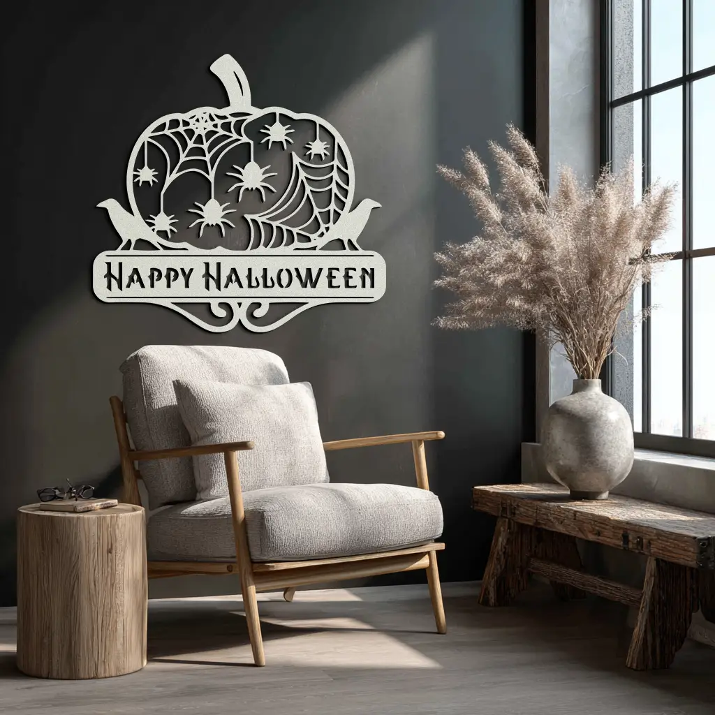 Happy Halloween Pumpkin Metal Wall Art - Spooky Home Decor - KAF275 by Enova Art