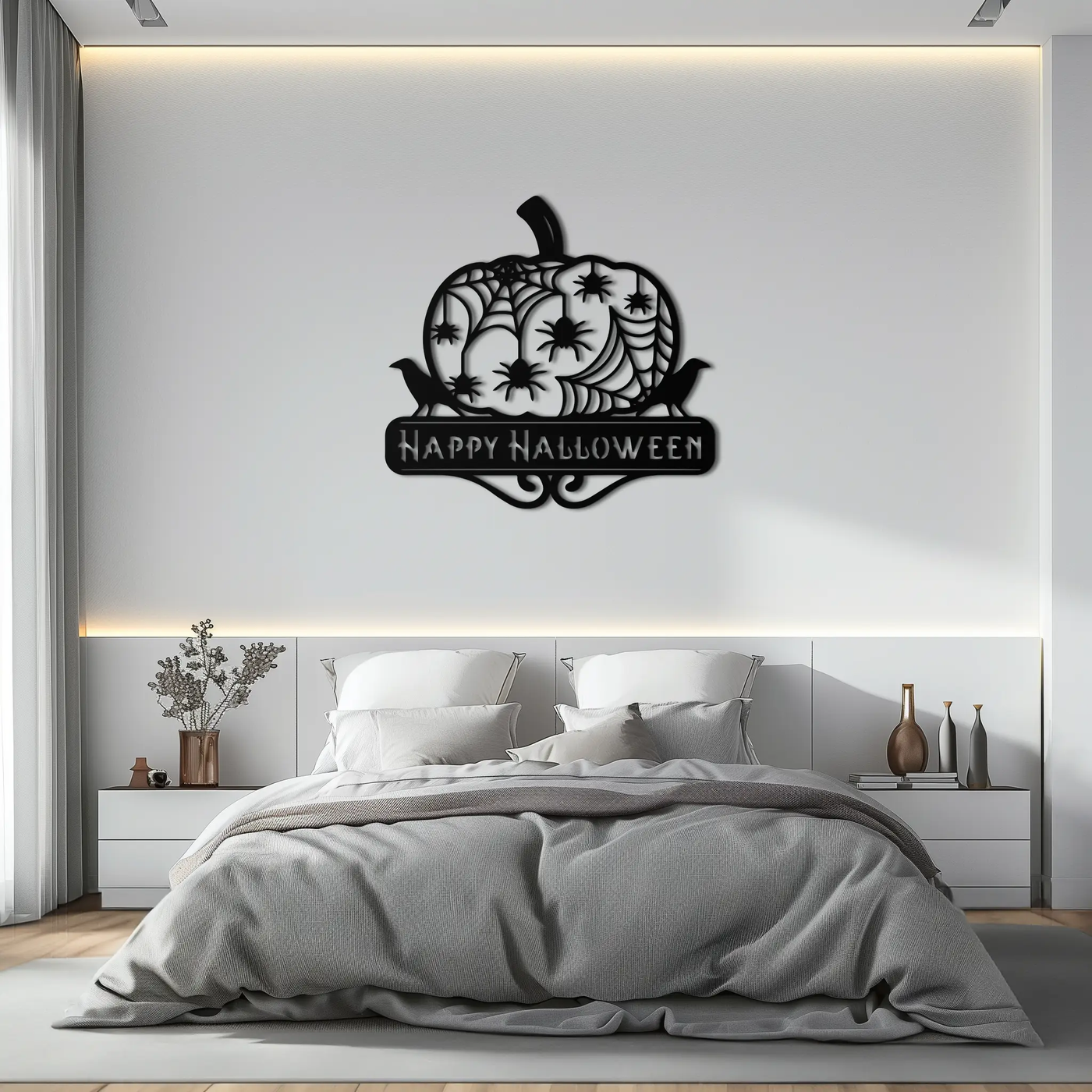 Happy Halloween Pumpkin Metal Wall Art - Spooky Home Decor - KAF275 by Enova Art