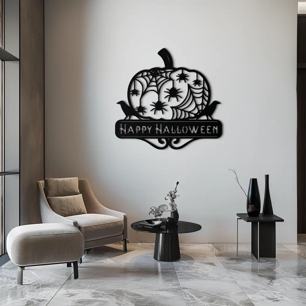 Happy Halloween Pumpkin Metal Wall Art - Spooky Home Decor - KAF275 by Enova Art