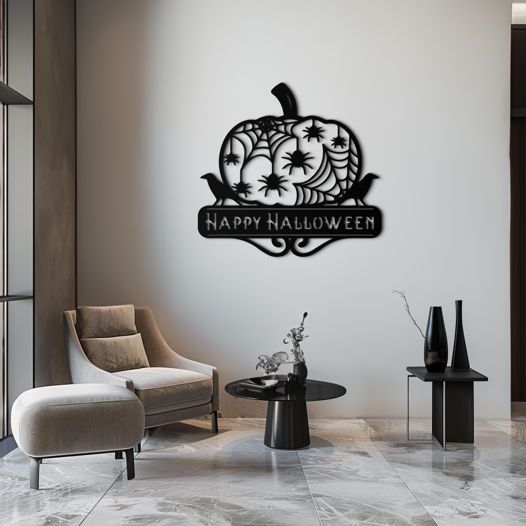 Happy Halloween Pumpkin Metal Wall Art - Spooky Home Decor - KAF275 by Enova Art