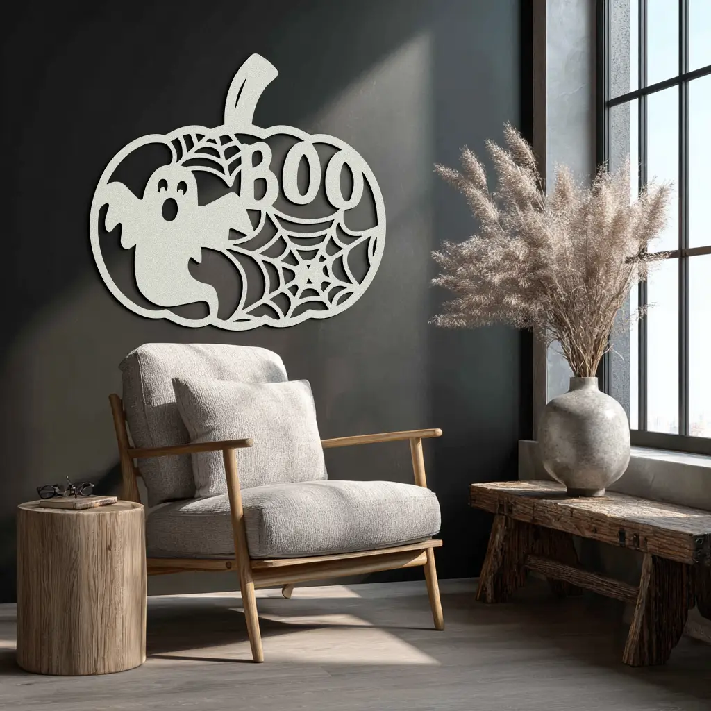 Halloween Boo Pumpkin Metal Wall Art - Spooky Halloween Decor- KAF276 by Enova Art
