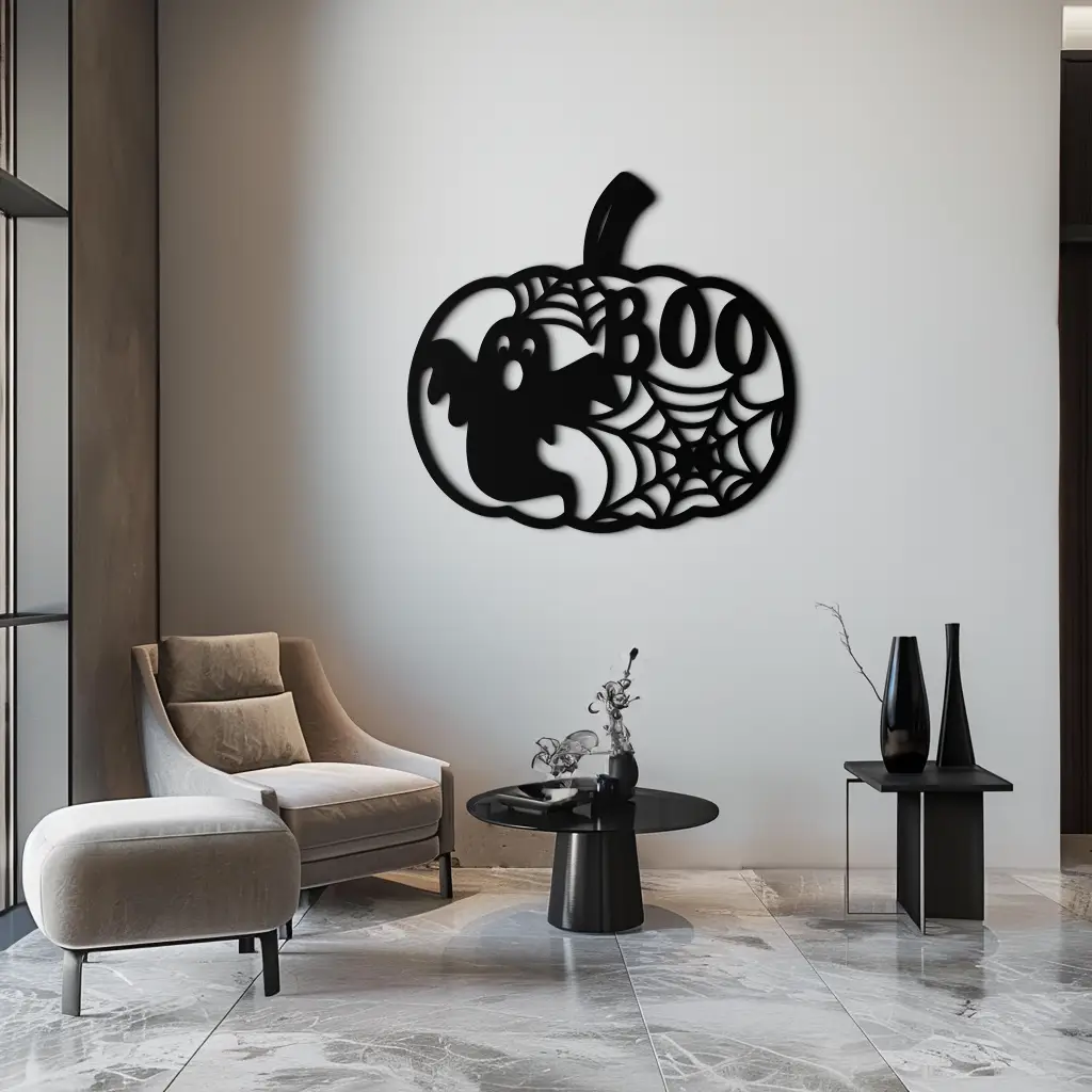 Halloween Boo Pumpkin Metal Wall Art - Spooky Halloween Decor- KAF276 by Enova Art