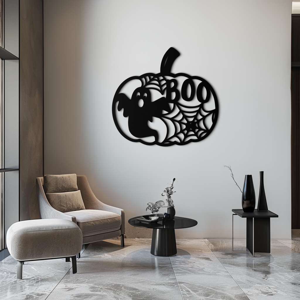 Halloween Boo Pumpkin Metal Wall Art - Spooky Halloween Decor- KAF276 by Enova Art