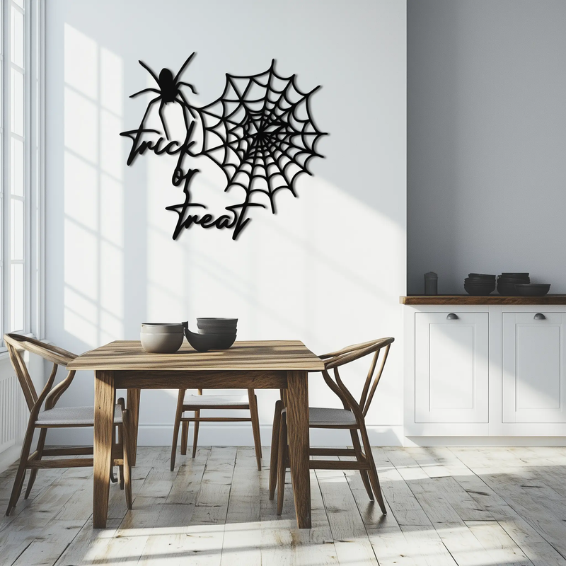 "Trick or Treat" Halloween Metal Wall Art – Spider Web Design- KAF278 by Enova Art