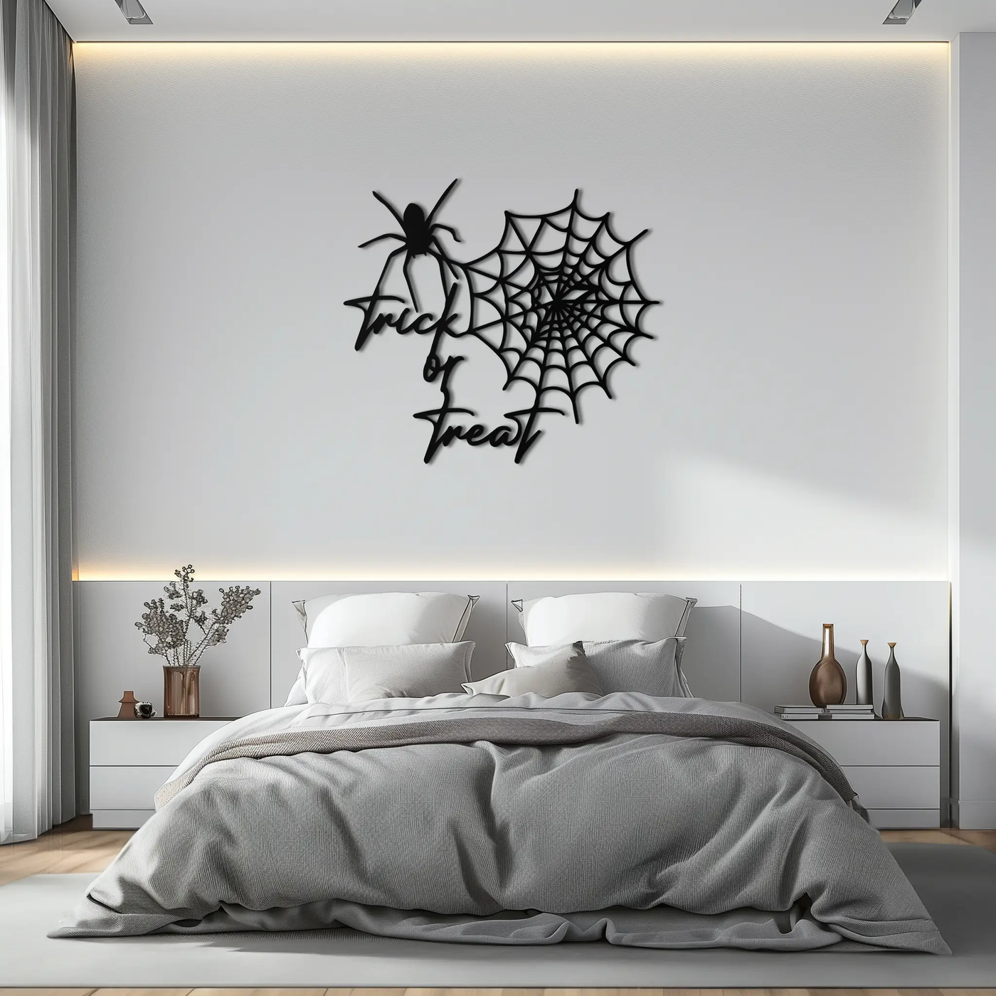 "Trick or Treat" Halloween Metal Wall Art – Spider Web Design- KAF278 by Enova Art