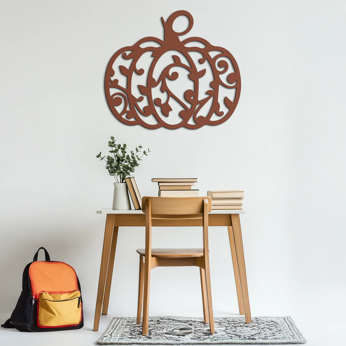Ornamental Pumpkin Metal Wall Art - Elegant Halloween Vine Decor- KAF279 by Enova Art