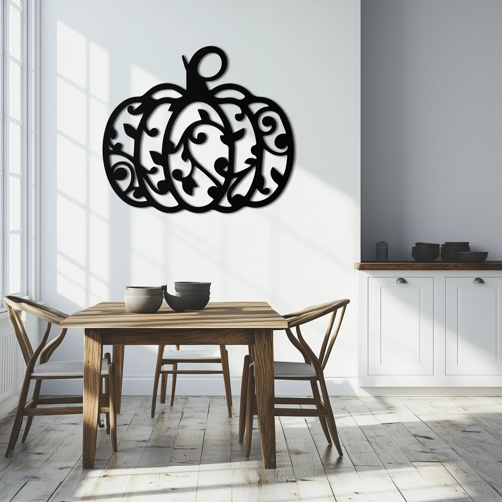 Ornamental Pumpkin Metal Wall Art - Elegant Halloween Vine Decor- KAF279 by Enova Art