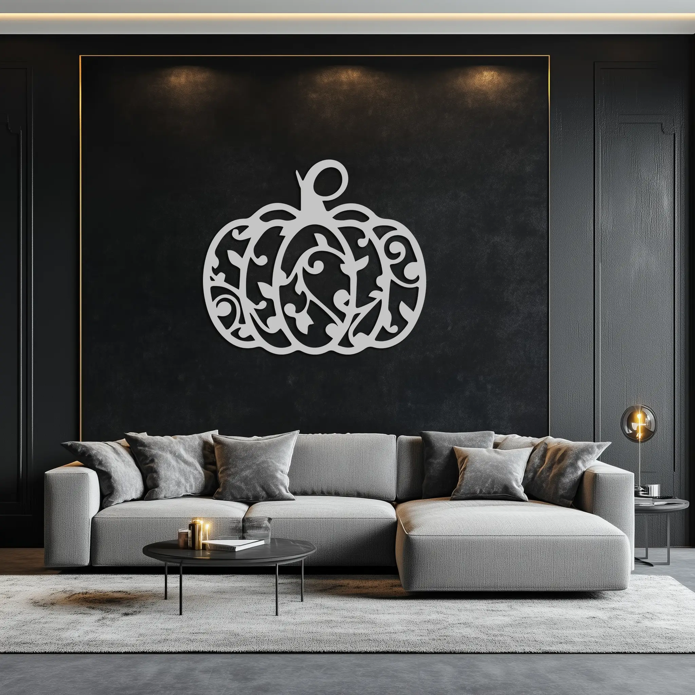 Ornamental Pumpkin Metal Wall Art - Elegant Halloween Vine Decor- KAF279 by Enova Art