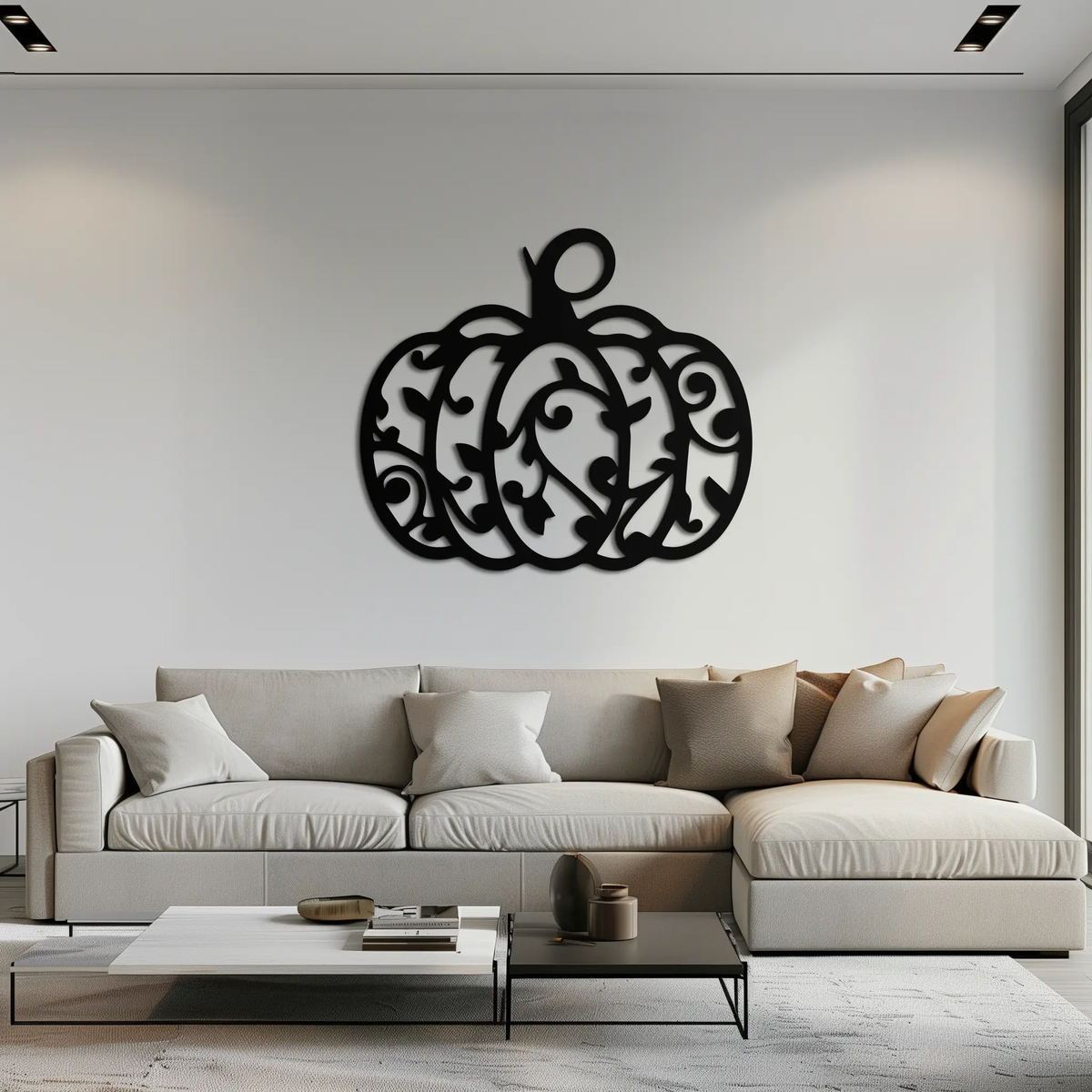 Ornamental Pumpkin Metal Wall Art - Elegant Halloween Vine Decor- KAF279 by Enova Art