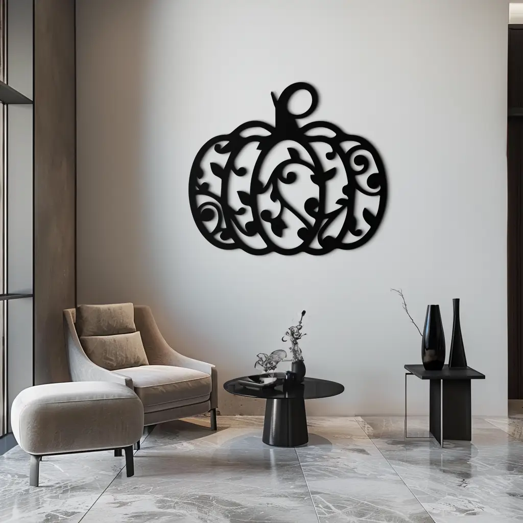Ornamental Pumpkin Metal Wall Art - Elegant Halloween Vine Decor- KAF279 by Enova Art