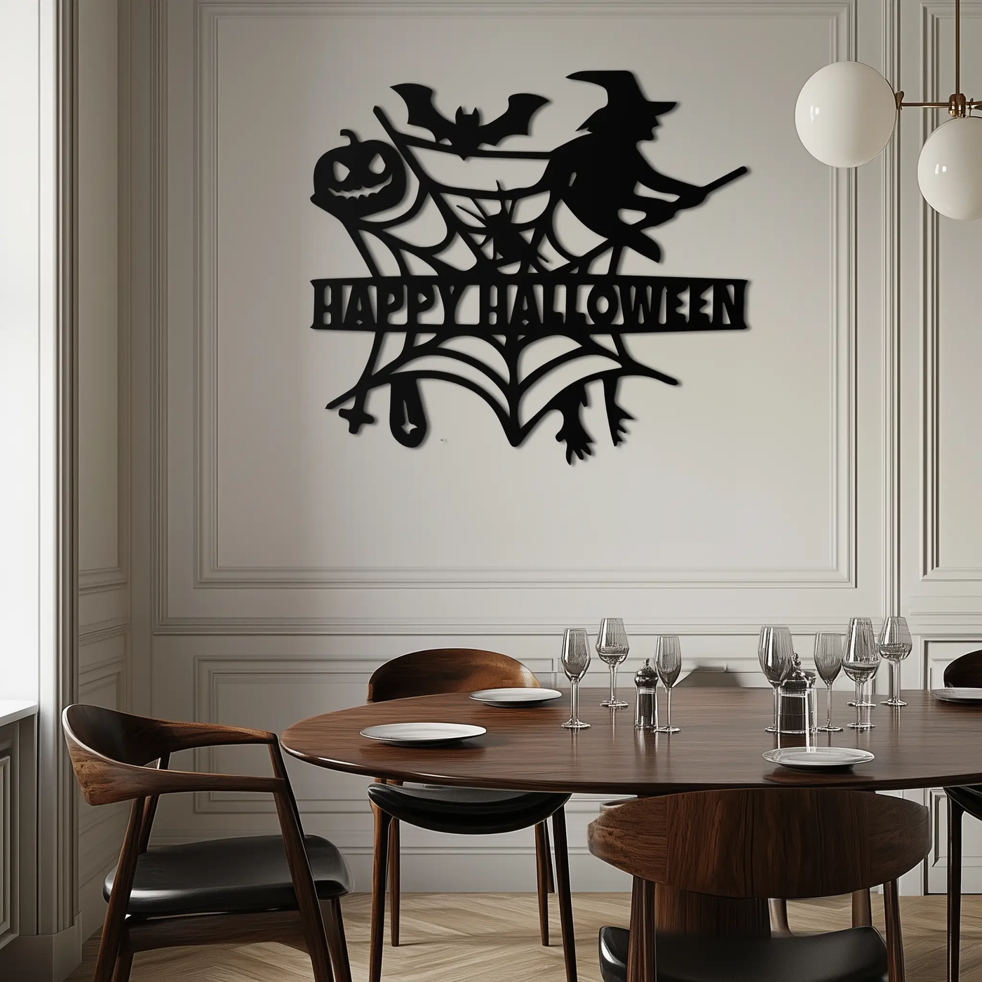 Happy Halloween Metal Wall Art - Witch & Web Design- KAF280 by Enova Art