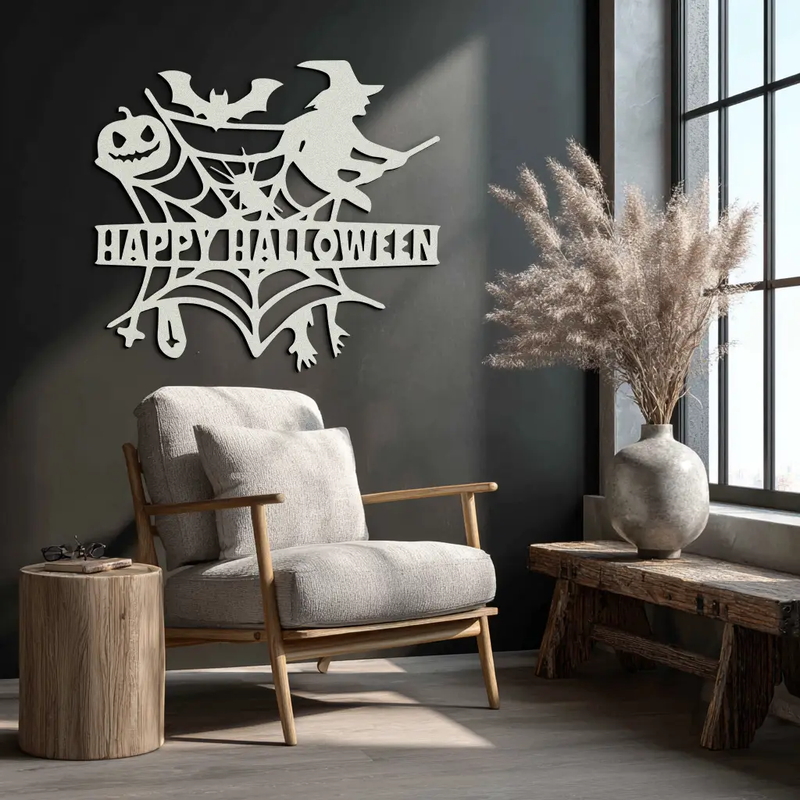 Happy Halloween Metal Wall Art - Witch & Web Design- KAF280 by Enova Art