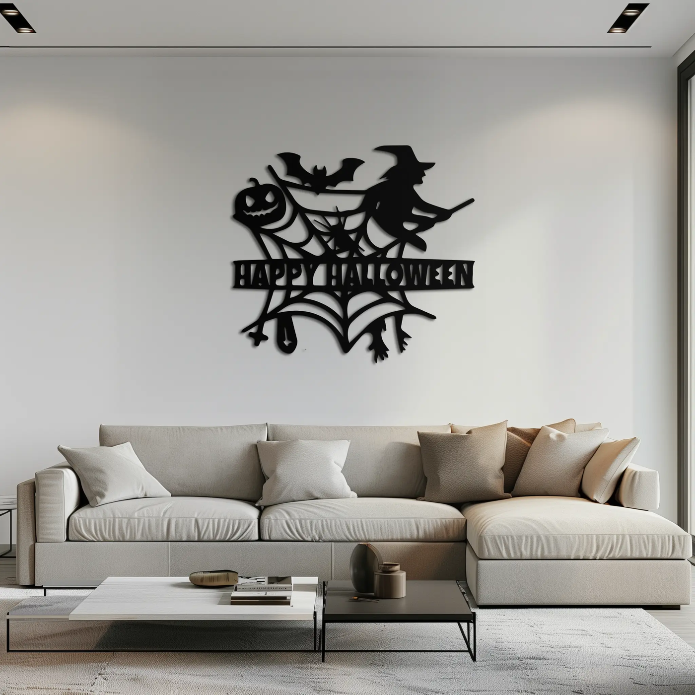 Happy Halloween Metal Wall Art - Witch & Web Design- KAF280 by Enova Art
