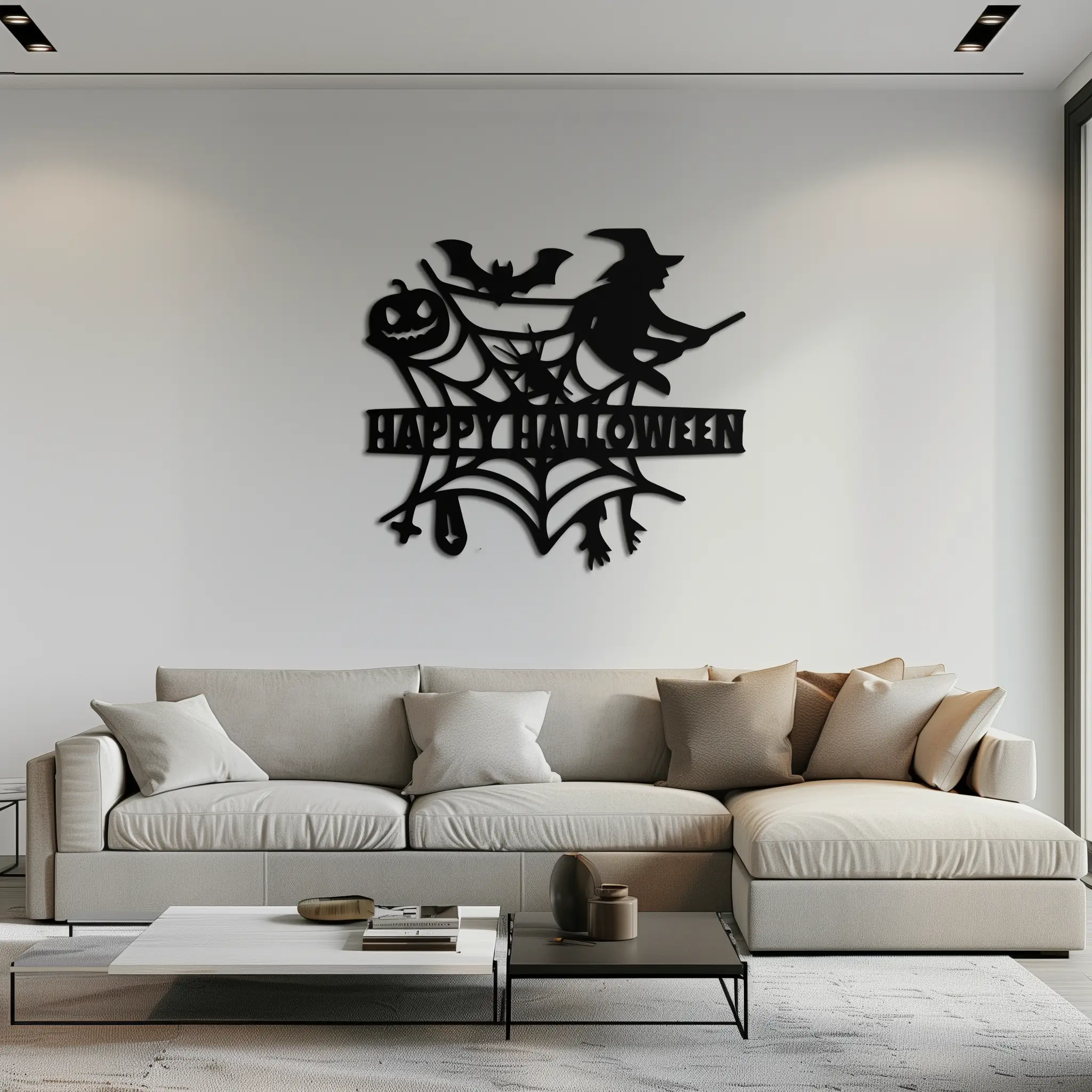Happy Halloween Metal Wall Art - Witch & Web Design- KAF280 by Enova Art