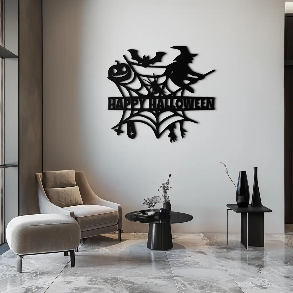 Happy Halloween Metal Wall Art - Witch & Web Design- KAF280 by Enova Art