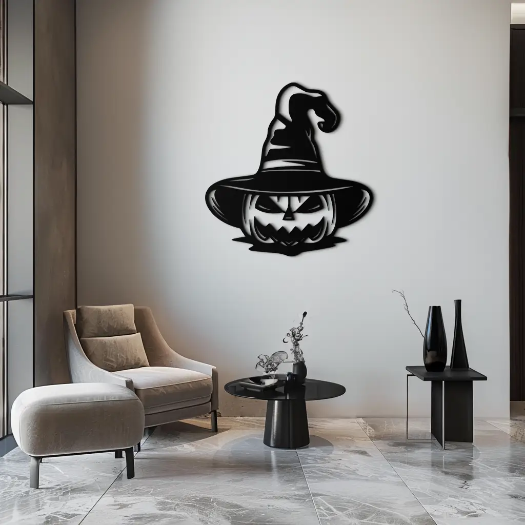 Witch Hat Pumpkin Metal Wall Art - Spooky Halloween Decor- KAF281 by Enova Art