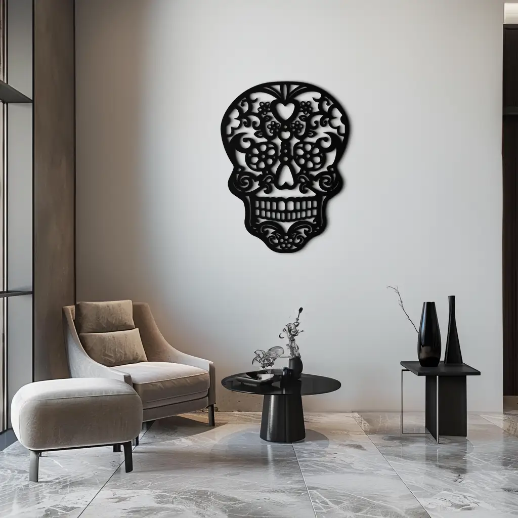 Halloween Skull Metal Wall Art - Intricate Floral Skull Decor- KAF283 by Enova Art