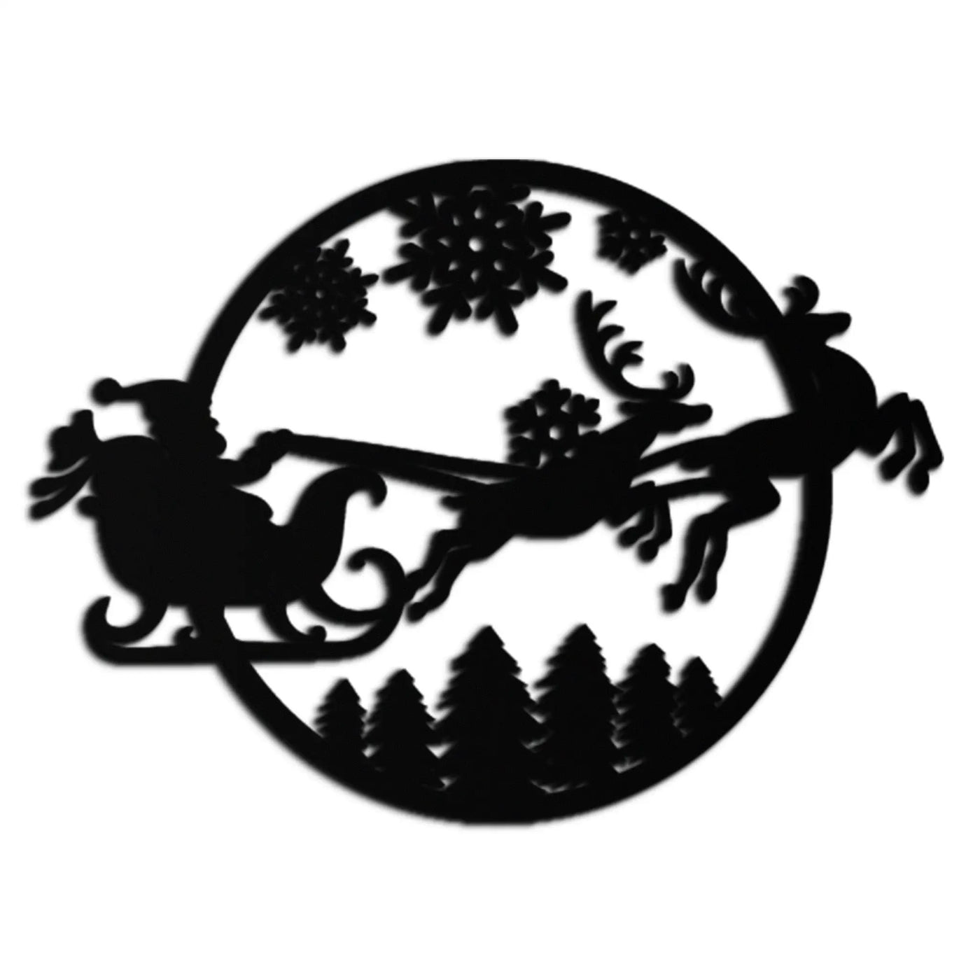 Santa Sleigh Metal Wall Art - Christmas Reindeer & Snowflake Decor- KAF287 by Enova Art