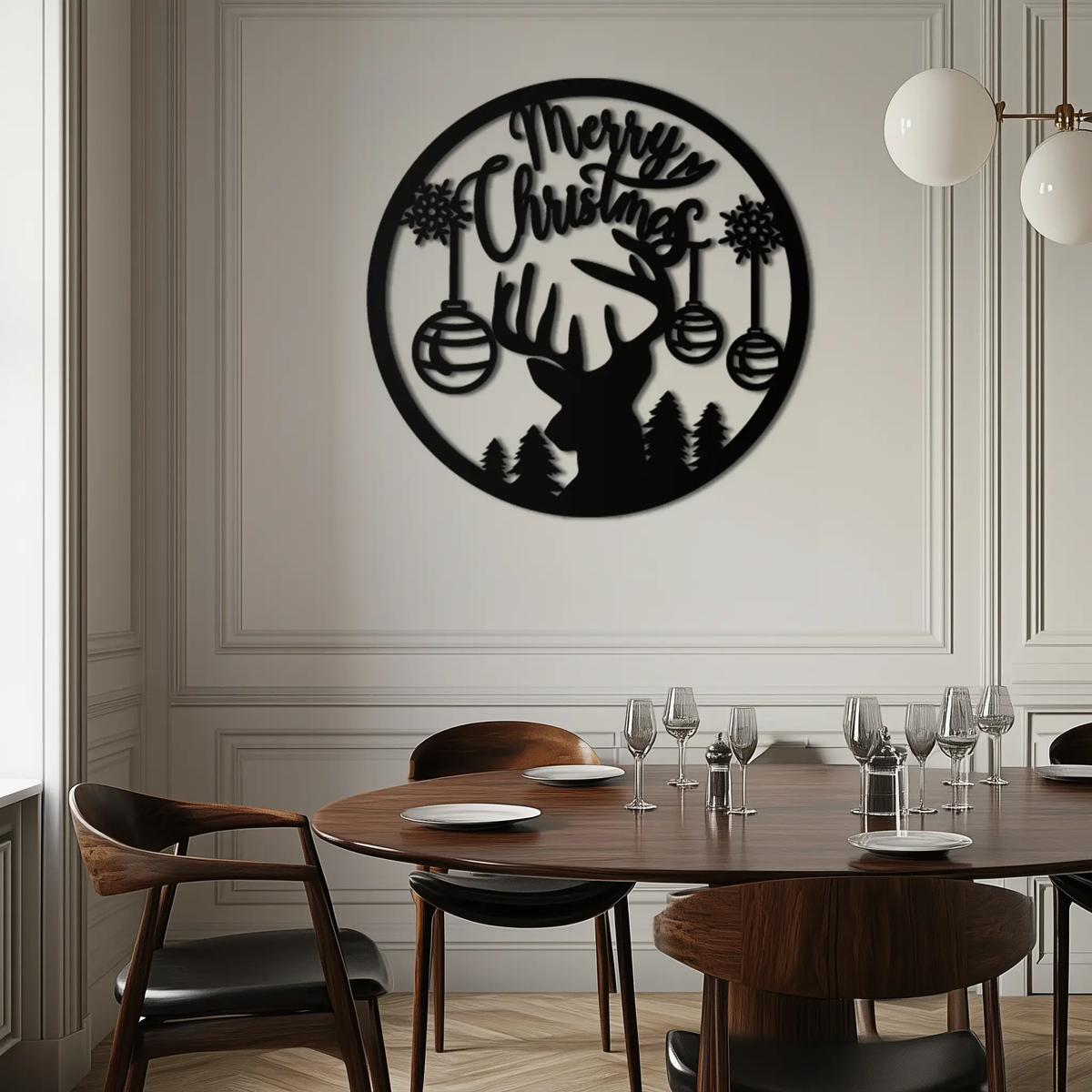 Merry Christmas Metal Wall Art - Festive Reindeer Silhouette Decor- KAF288 by Enova Art