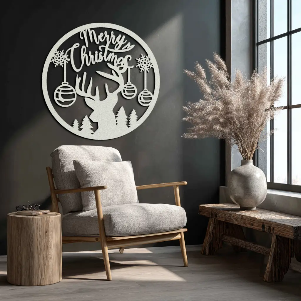 Merry Christmas Metal Wall Art - Festive Reindeer Silhouette Decor- KAF288 by Enova Art