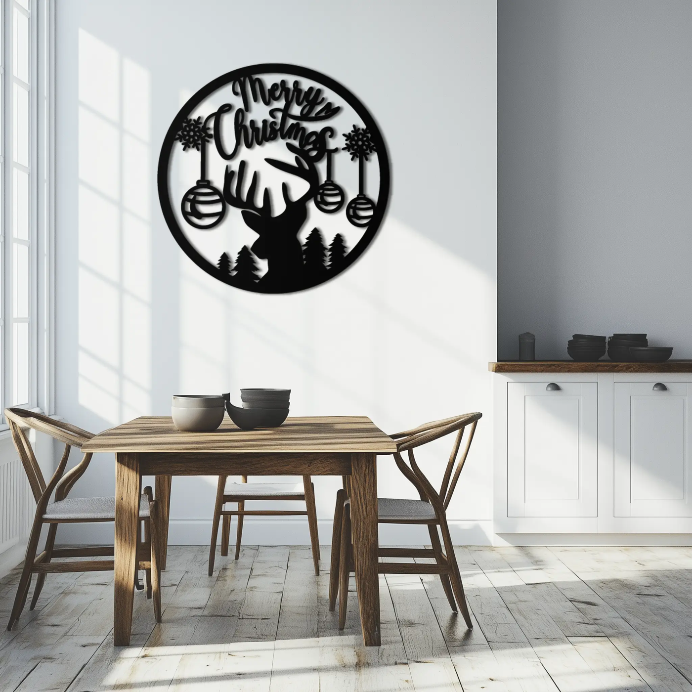 Merry Christmas Metal Wall Art - Festive Reindeer Silhouette Decor- KAF288 by Enova Art