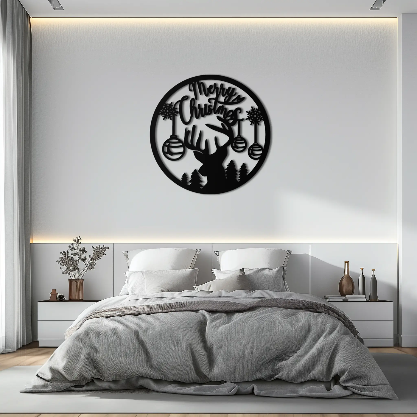 Merry Christmas Metal Wall Art - Festive Reindeer Silhouette Decor- KAF288 by Enova Art