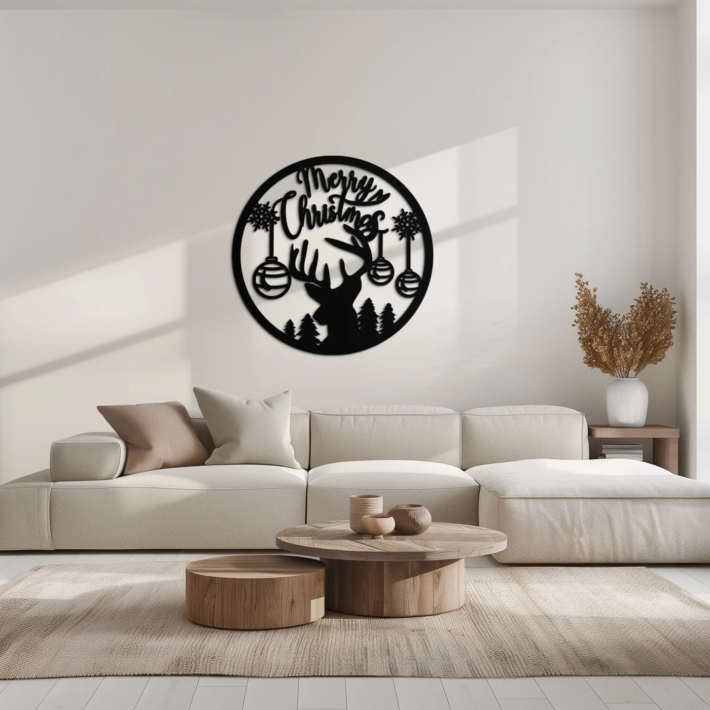 Merry Christmas Metal Wall Art - Festive Reindeer Silhouette Decor- KAF288 by Enova Art