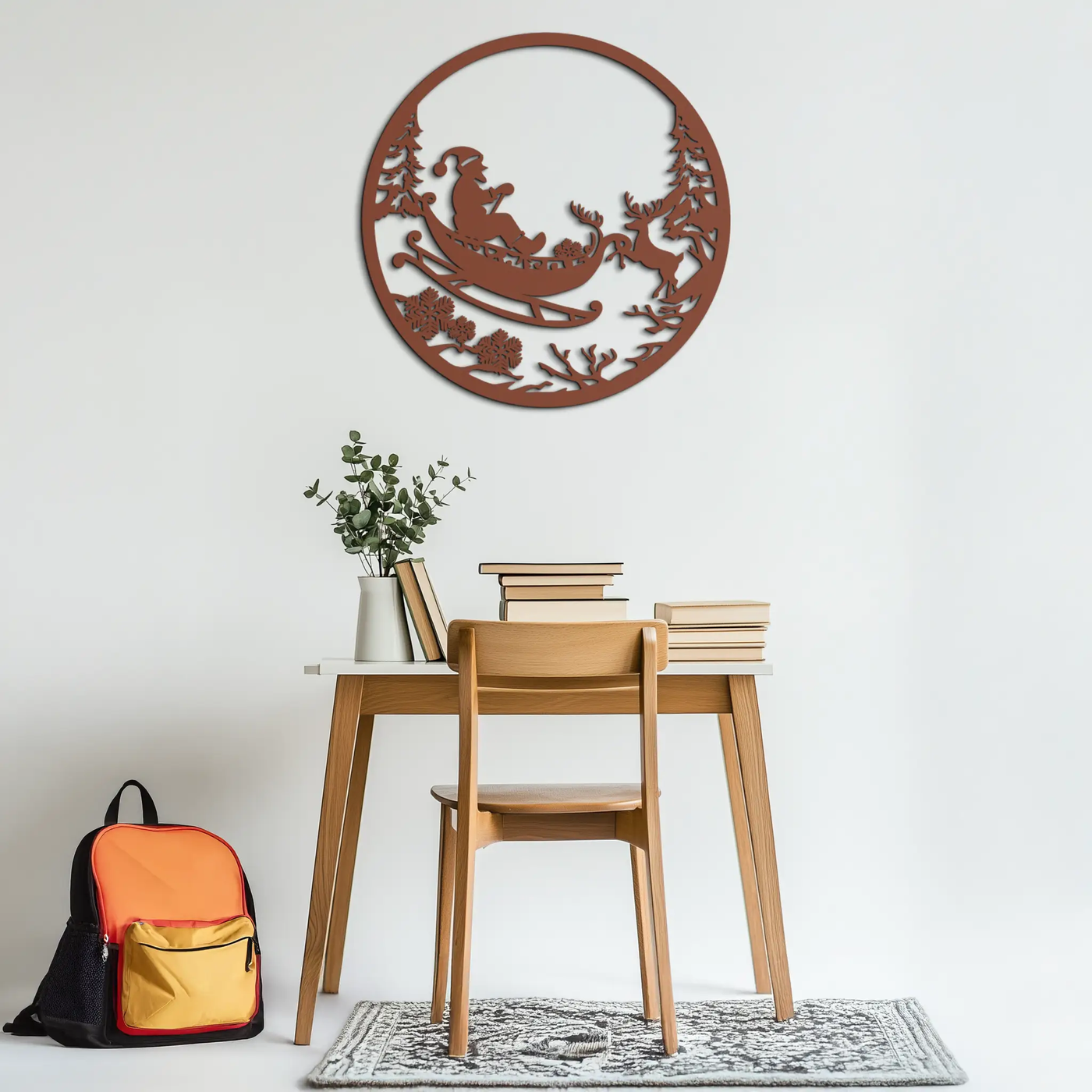 Santa Sleigh Metal Wall Art - Christmas Reindeer & Santa Decor- KAF289 by Enova Art