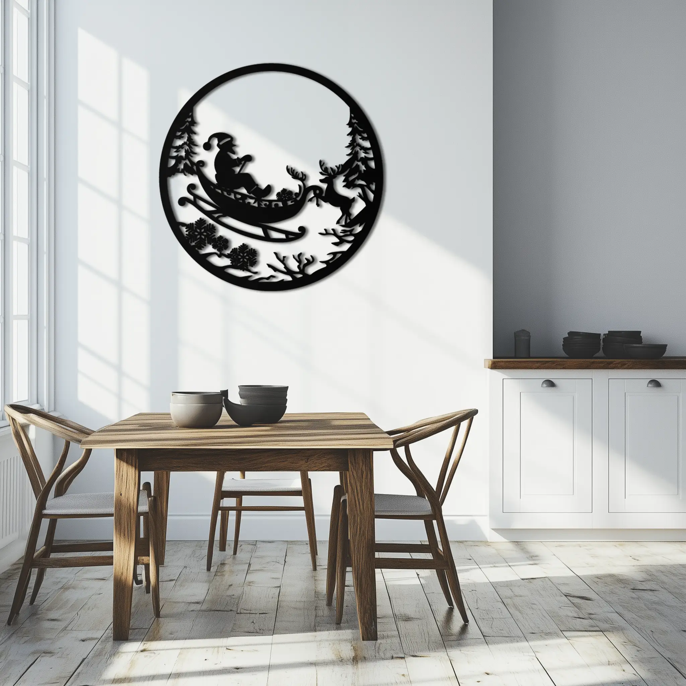 Santa Sleigh Metal Wall Art - Christmas Reindeer & Santa Decor- KAF289 by Enova Art