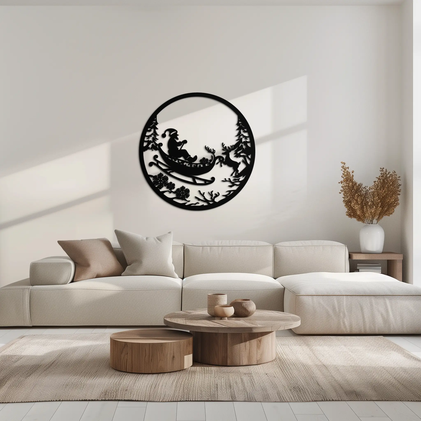 Santa Sleigh Metal Wall Art - Christmas Reindeer & Santa Decor- KAF289 by Enova Art