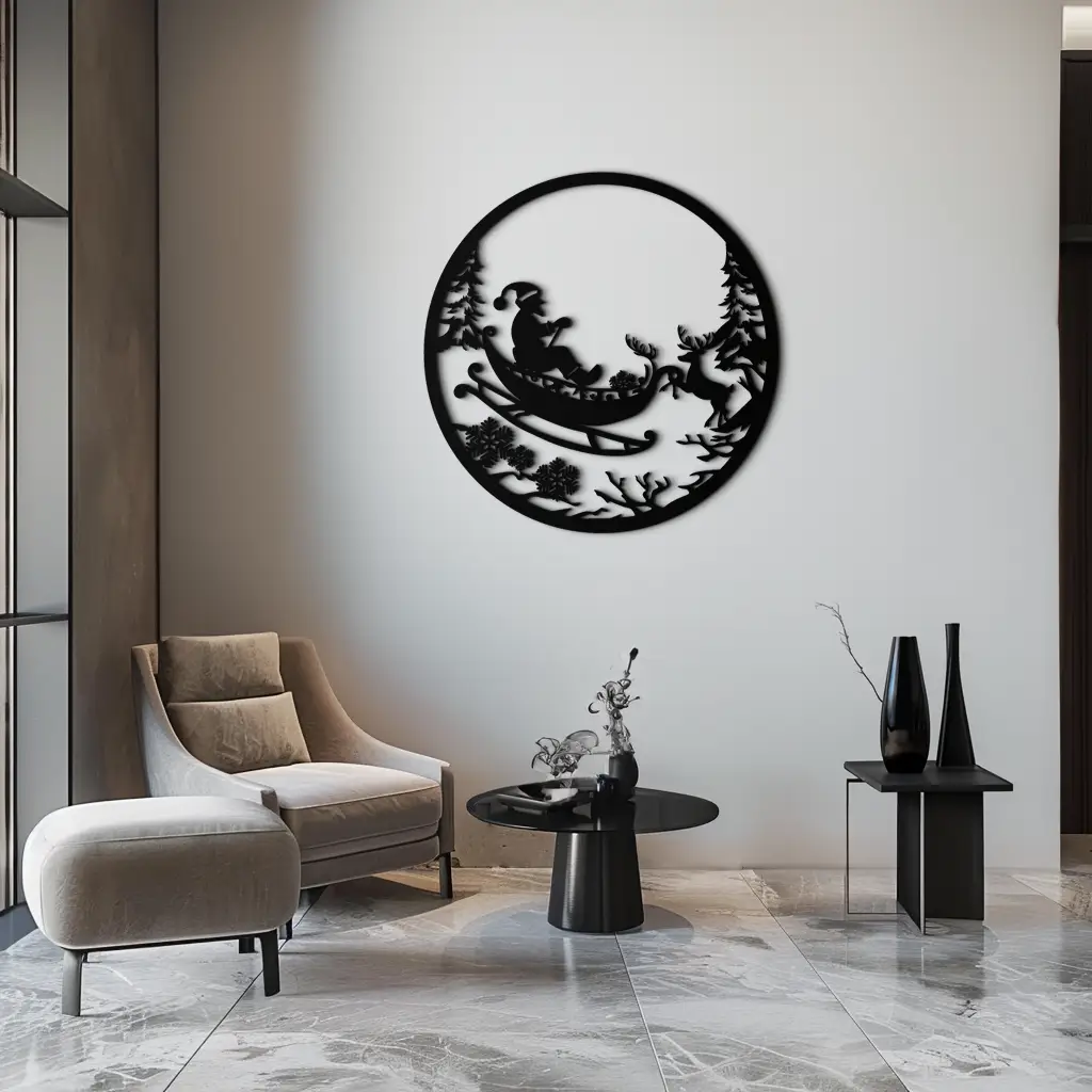 Santa Sleigh Metal Wall Art - Christmas Reindeer & Santa Decor- KAF289 by Enova Art