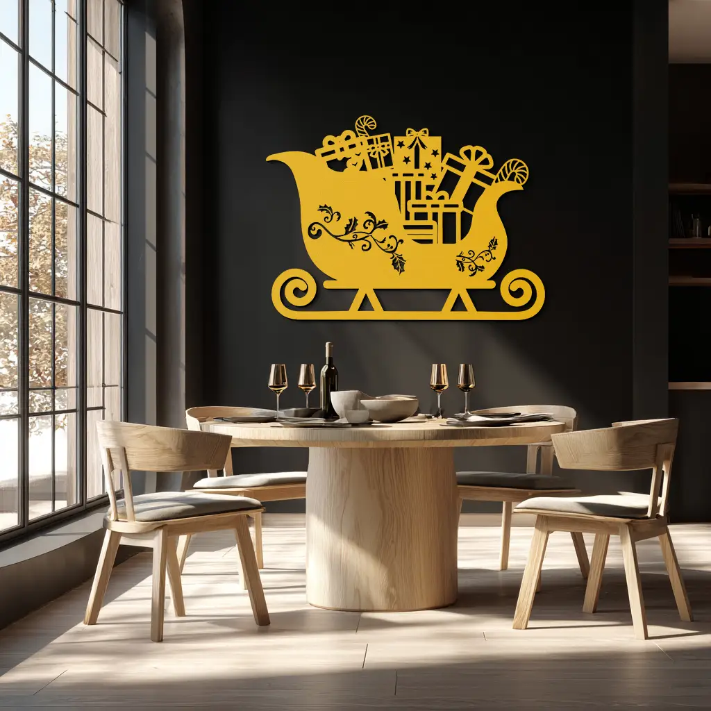 Christmas Sleigh Metal Wall Art - Festive Holiday Decor- KAF292 by Enova Art