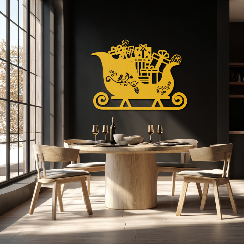 Christmas Sleigh Metal Wall Art - Festive Holiday Decor- KAF292 by Enova Art
