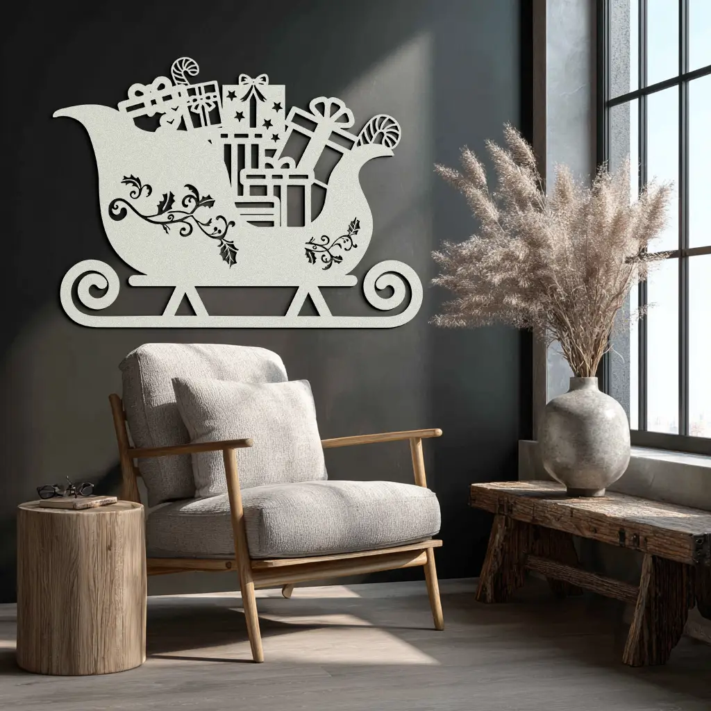Christmas Sleigh Metal Wall Art - Festive Holiday Decor- KAF292 by Enova Art