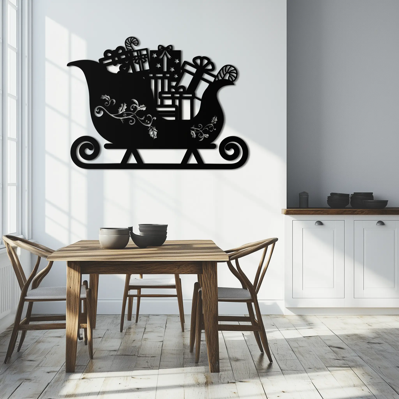 Christmas Sleigh Metal Wall Art - Festive Holiday Decor- KAF292 by Enova Art