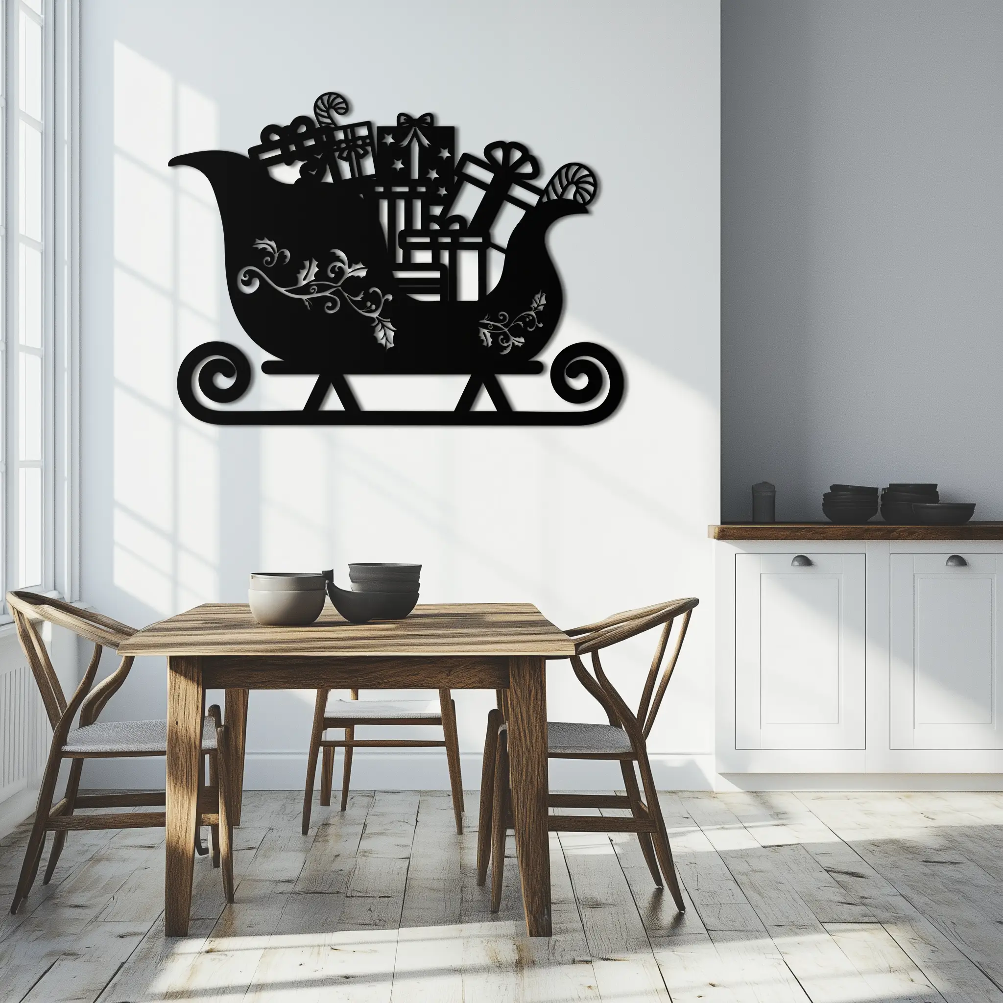Christmas Sleigh Metal Wall Art - Festive Holiday Decor- KAF292 by Enova Art