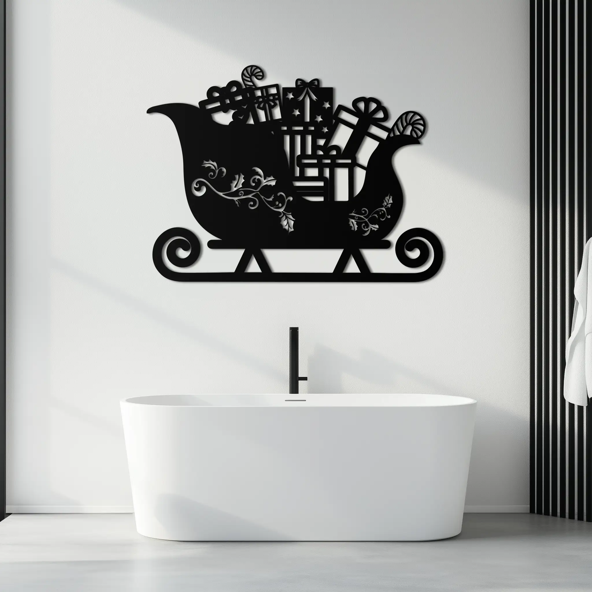 Christmas Sleigh Metal Wall Art - Festive Holiday Decor- KAF292 by Enova Art