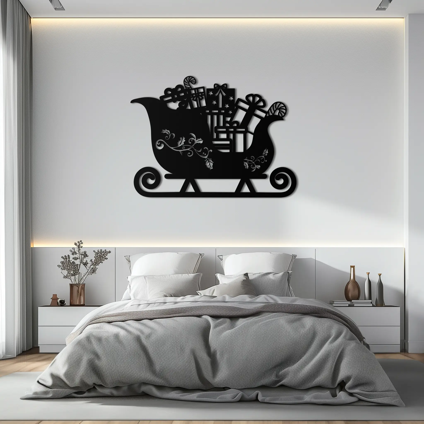 Christmas Sleigh Metal Wall Art - Festive Holiday Decor- KAF292 by Enova Art