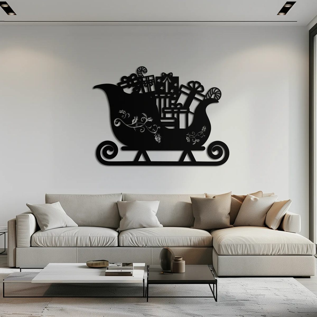 Christmas Sleigh Metal Wall Art - Festive Holiday Decor- KAF292 by Enova Art