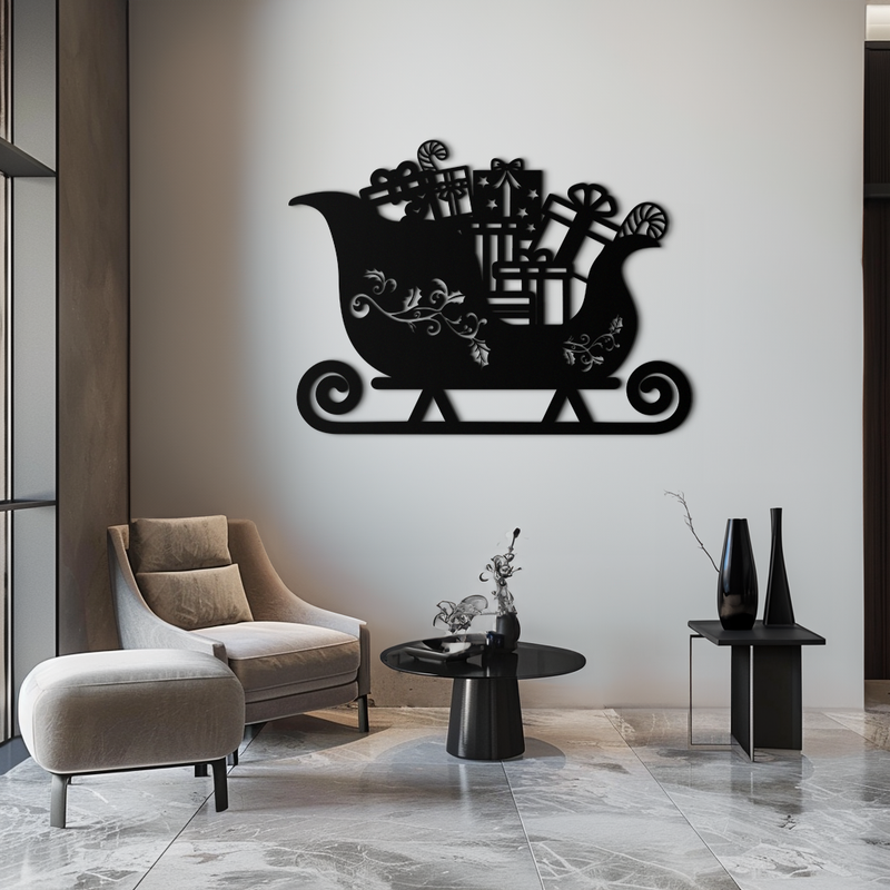 Christmas Sleigh Metal Wall Art - Festive Holiday Decor- KAF292 by Enova Art