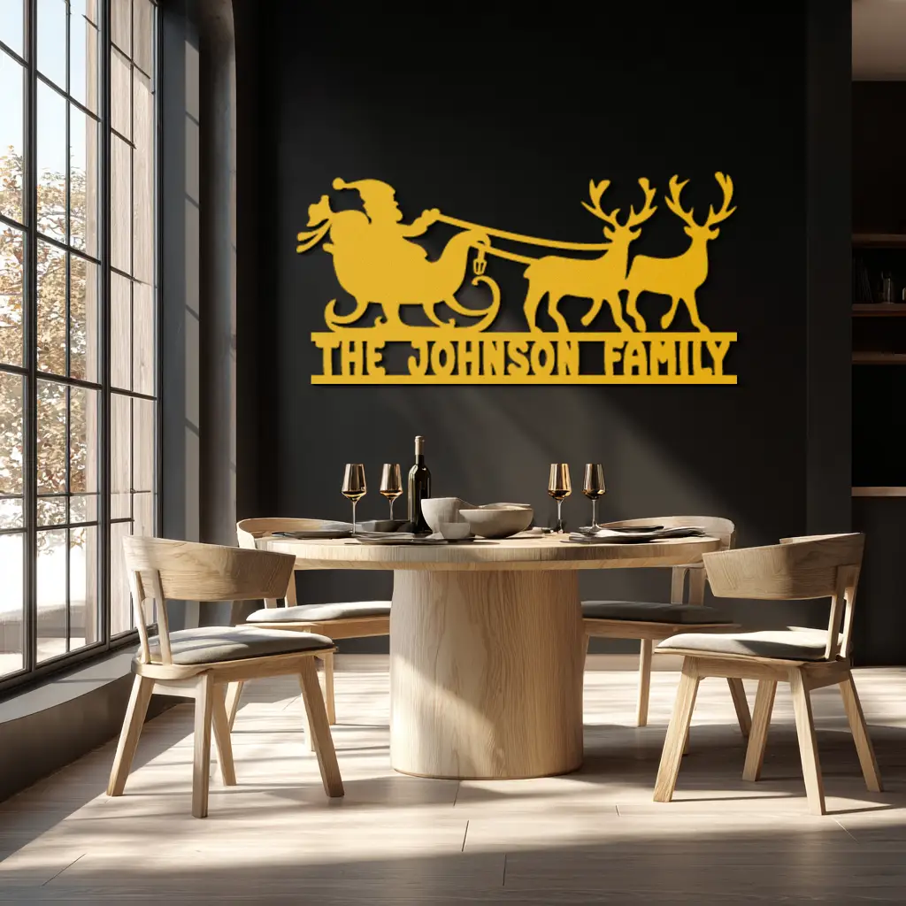 Santa Sleigh Personalized Metal Wall Art - Custom Family Christmas Decor- KAF293 by Enova Art