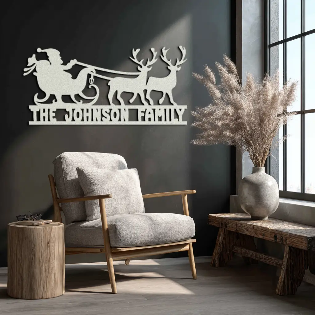 Santa Sleigh Personalized Metal Wall Art - Custom Family Christmas Decor- KAF293 by Enova Art