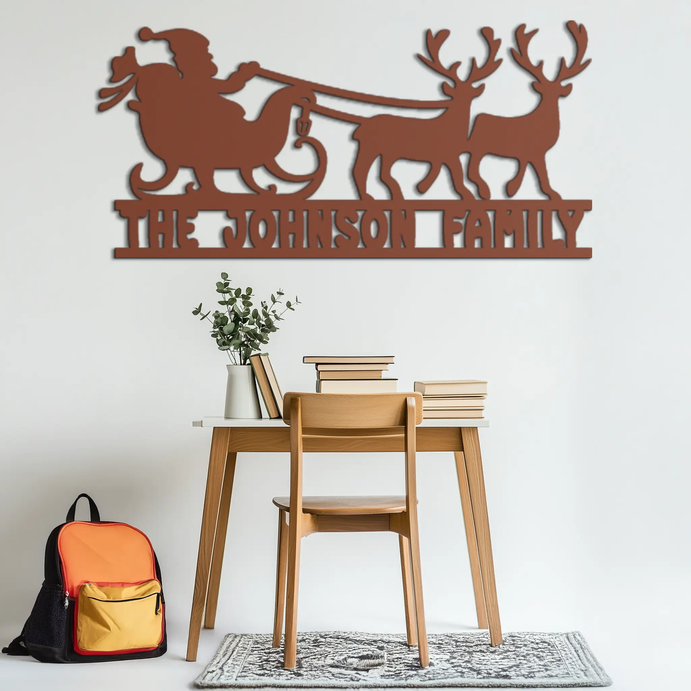 Santa Sleigh Personalized Metal Wall Art - Custom Family Christmas Decor- KAF293 by Enova Art