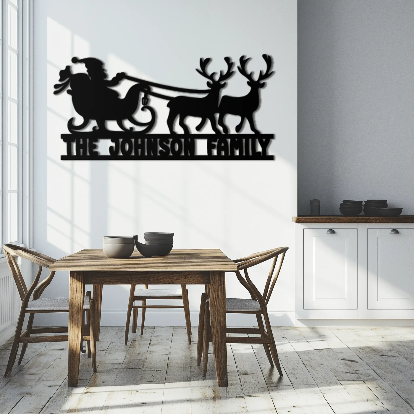 Santa Sleigh Personalized Metal Wall Art - Custom Family Christmas Decor- KAF293 by Enova Art