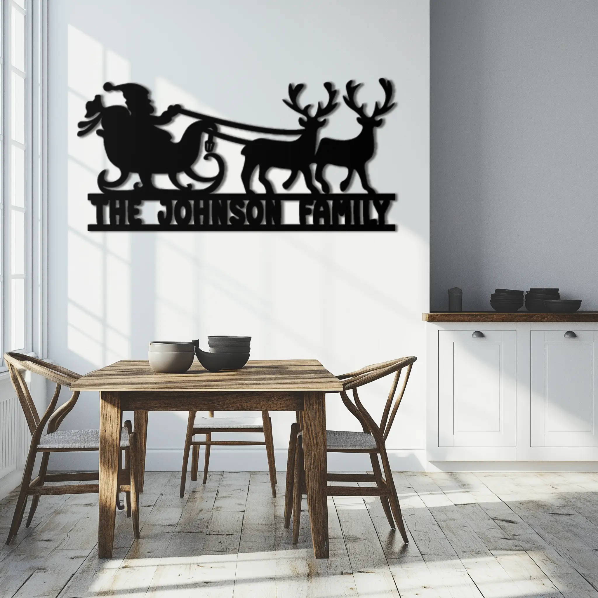 Santa Sleigh Personalized Metal Wall Art - Custom Family Christmas Decor- KAF293 by Enova Art