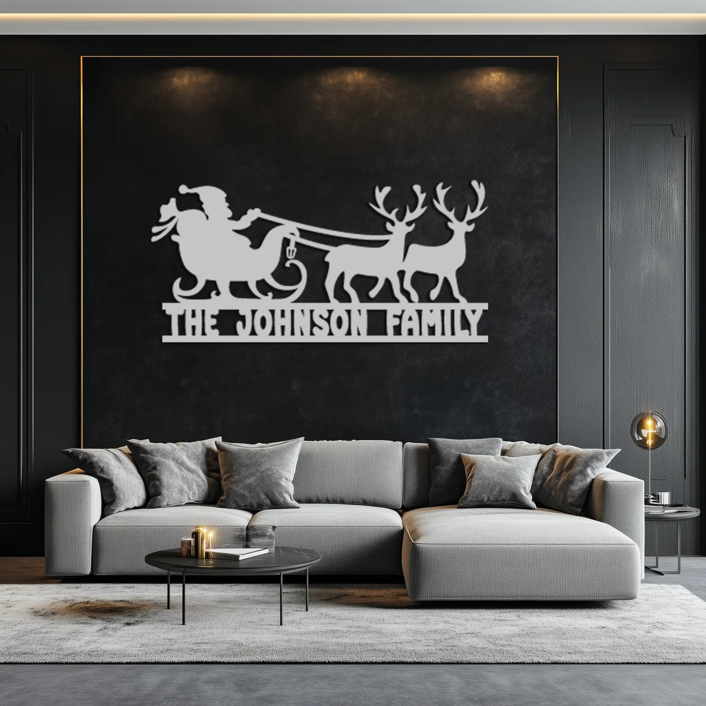 Santa Sleigh Personalized Metal Wall Art - Custom Family Christmas Decor- KAF293 by Enova Art